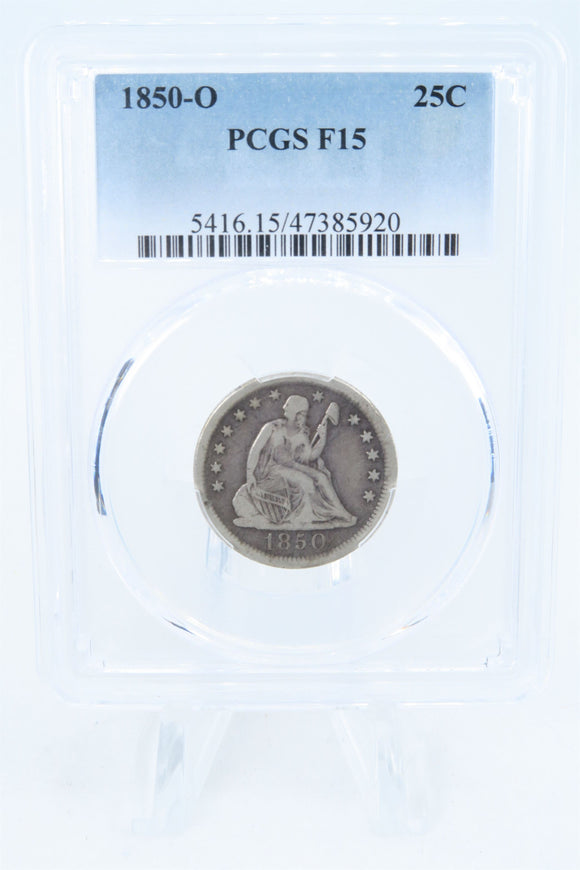 1850-O PCGS F15 Liberty Seated Quarter Business Strike 25C