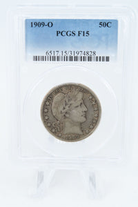 1909-O PCGS F15 Barber Half Dollar Business Strike 50C
