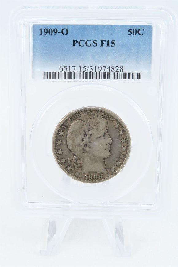 1909-O PCGS F15 Barber Half Dollar Business Strike 50C