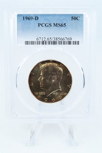 1969-D PCGS MS65 Kennedy Half Dollar Business Strike 50C - Beautiful Edge Toning