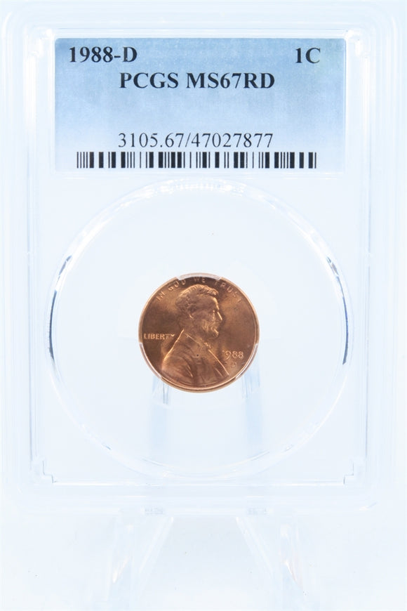 1988-D PCGS MS67RD Lincoln Memorial Cent Business Strike 1C