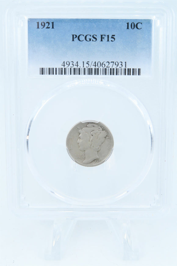 1921-P PCGS F15 Mercury Dime Business Strike 10C