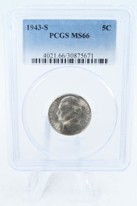 1943-S PCGS MS66 Jefferson War Nickel Business Strike 5C