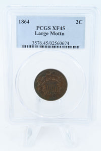 1864-P PCGS XF45BN Large Motto Two (2) Cent Piece Business Strike 2C