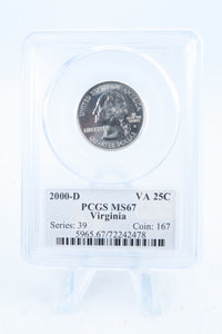 2000-D PCGS MS67 Virginia State Quarter Business Strike 25C