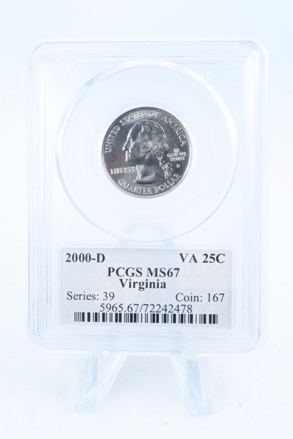 2000-D PCGS MS67 Virginia State Quarter Business Strike 25C