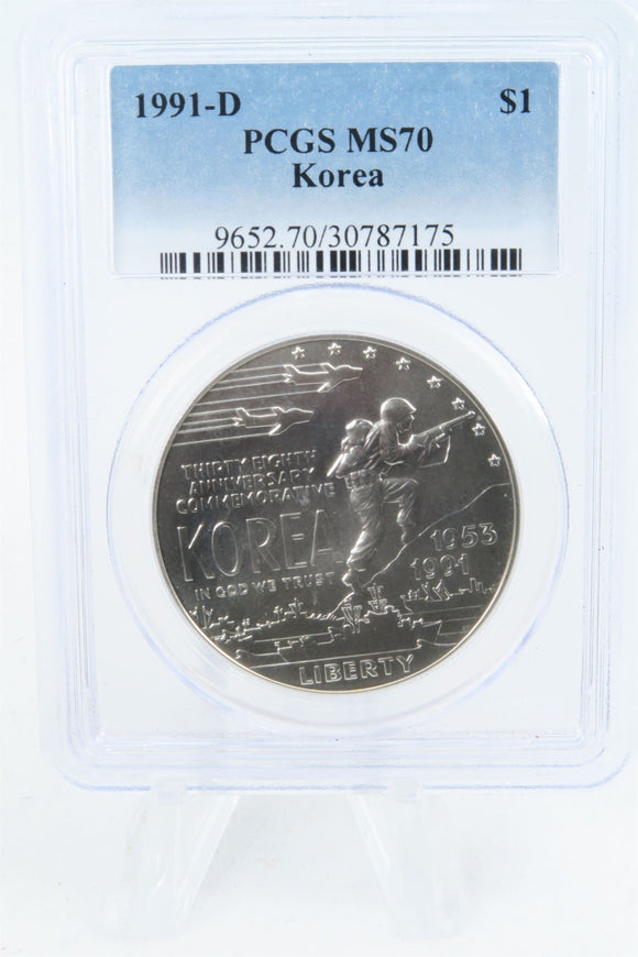 1991-D PCGS MS70 Korea Silver Modern Commemorative Dollar