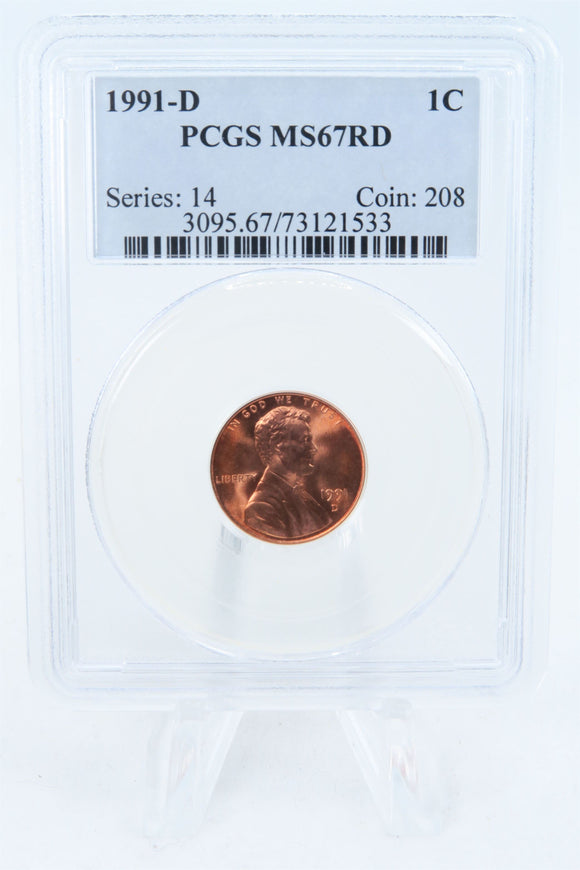 1991-D PCGS MS67RD Lincoln Memorial Cent Business Strike 1C