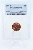 1991-D PCGS MS67RD Lincoln Memorial Cent Business Strike 1C