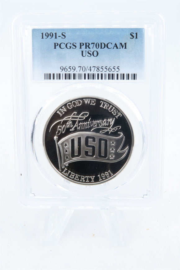 1991-S PCGS PR70DCAM USO Silver Modern Commemorative Dollar Proof