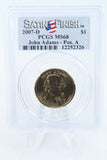 2007-D PCGS SP68 John Adams Position A Presidential Dollar Satin Finish