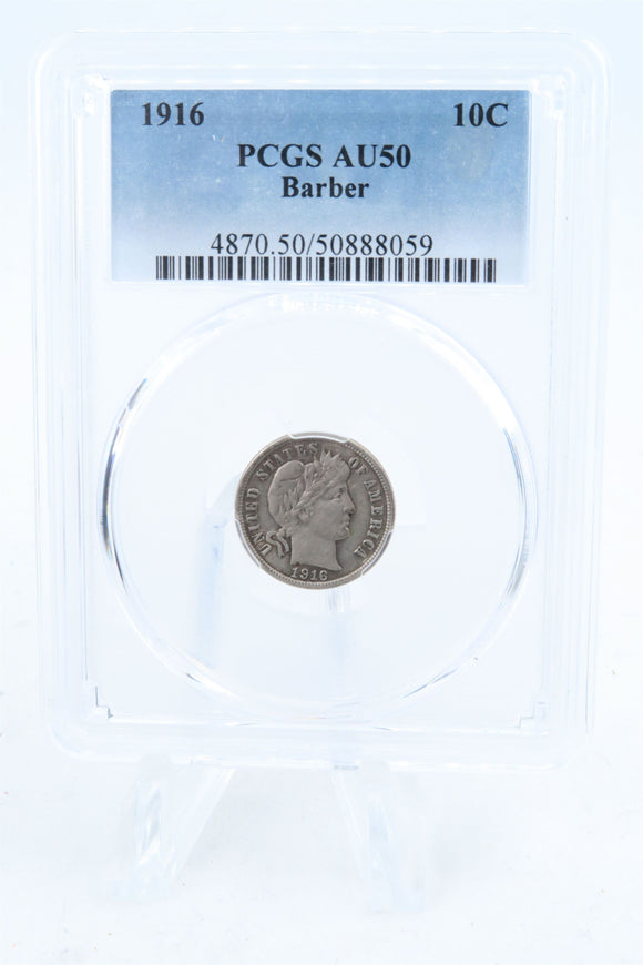 1916-P PCGS AU50 Barber Dime Business Strike 10C