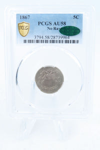 1867-P PCGS AU58 Shield Nickel Business Strike 5C
