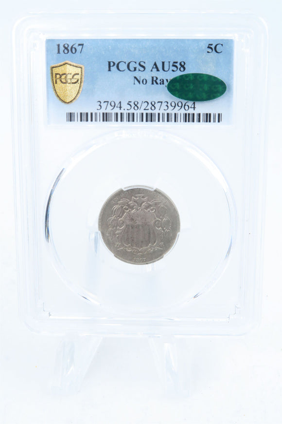 1867-P PCGS AU58 Shield Nickel Business Strike 5C