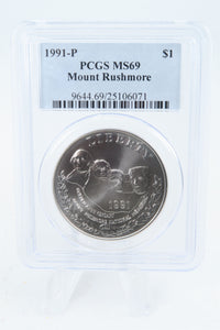 1991-P PCGS MS69 Mount Rushmore Silver Modern Commemorative Dollar