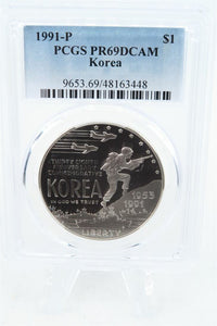 1991-P PCGS PR69DCAM Korea Silver Modern Commemorative Dollar Proof