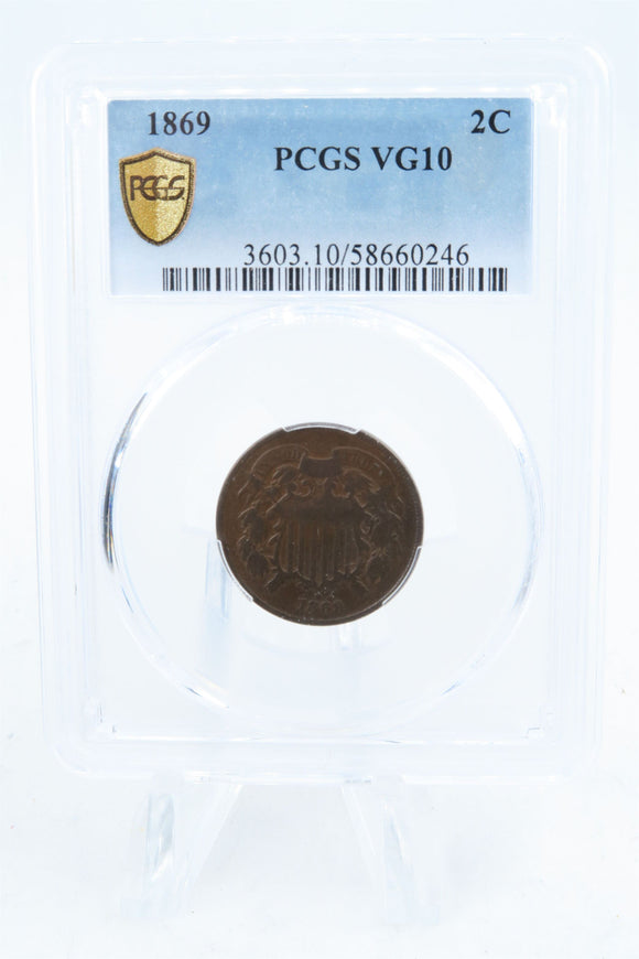 1869-P PCGS VG10BN Two (2) Cent Piece Business Strike 2C