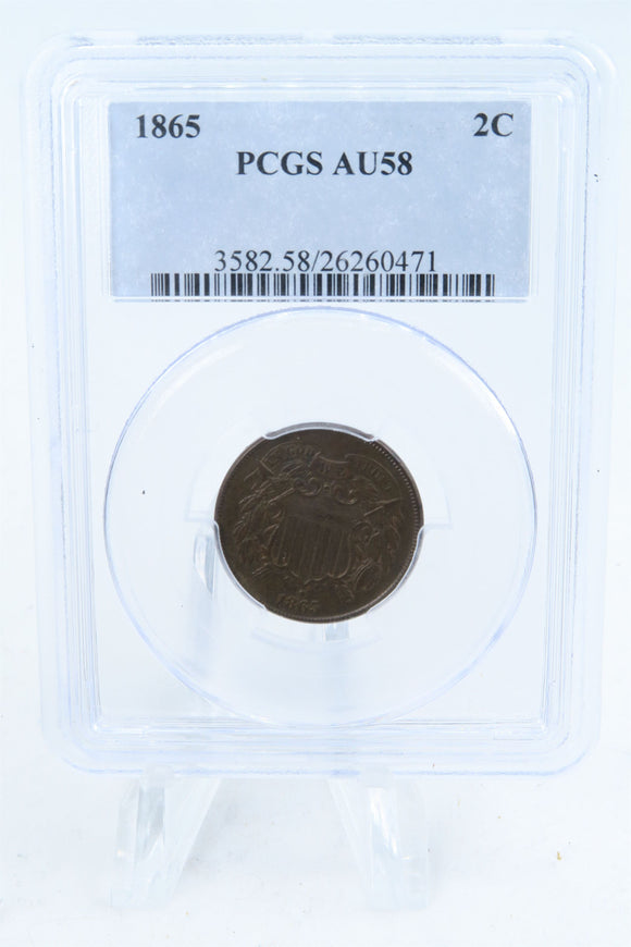 1865-P PCGS AU58BN Two (2) Cent Piece Business Strike 2C