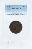 1838-P PCGS VF30BN Coronet Head Cent Business Strike 1C