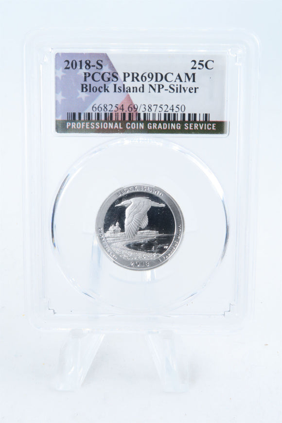 2018-S PCGS PR69DCAM Silver Block Island NP Quarter Proof 25C