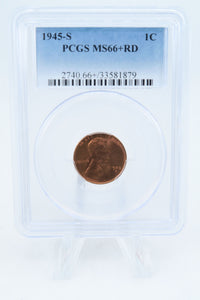 1945-S PCGS MS66+RD Lincoln Wheat Cent Business Strike 1C