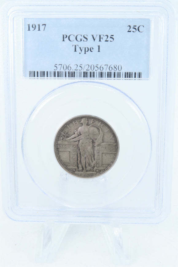 1917-P PCGS VF25 Type 1 Standling Liberty Quarter Business Strike 25C