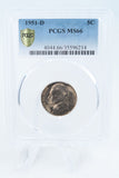 1951-D PCGS MS66 Jefferson Nickel Business Strike 5C