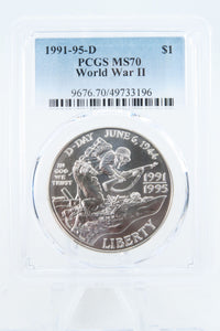 1991-95-D PCGS MS70 World War II Silver Modern Commemorative Dollar