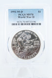 1991-95-D PCGS MS70 World War II Silver Modern Commemorative Dollar