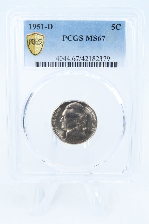 1951-D PCGS MS67 Jefferson Nickel Business Strike 5C