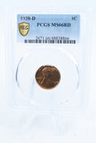 1938-D PCGS MS66RD Lincoln Wheat Cent Business Strike 1C