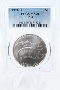 1991-D PCGS MS70 USO Silver Modern Commemorative Dollar