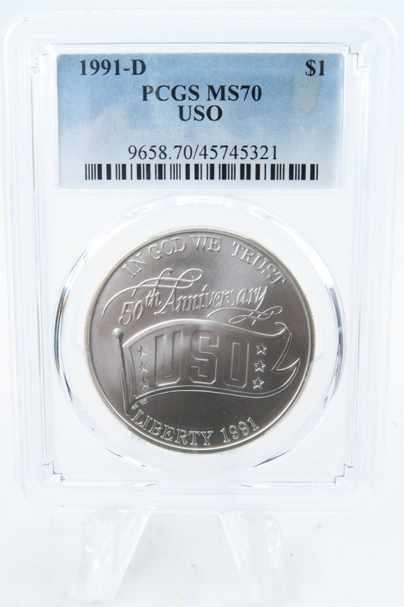 1991-D PCGS MS70 USO Silver Modern Commemorative Dollar