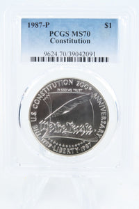 1987-P PCGS MS70 Constitution Silver Modern Commemorative Dollar