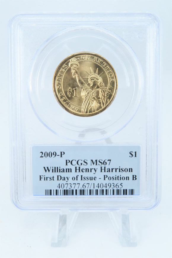 2009-P PCGS MS67 William Harrison Position B Presidential Dollar