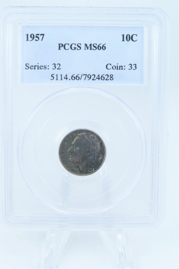 1957-P PCGS MS66 Roosevelt Dime Business Strike 10C *Toned