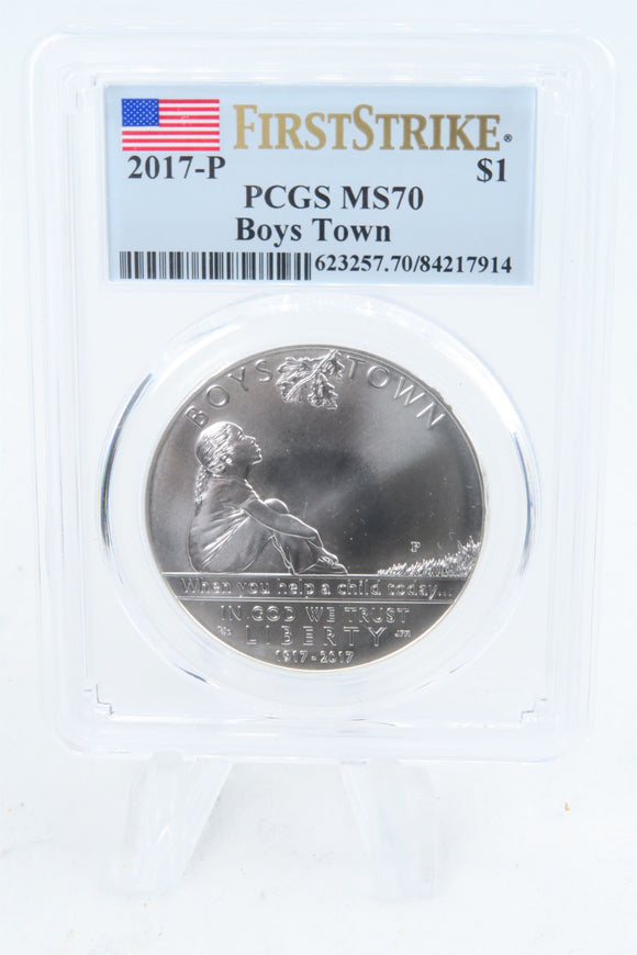 2017-P PCGS MS70 Boys Town Silver Modern Commemorative Dollar