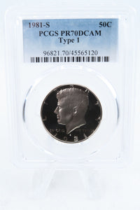 1981-S PCGS PR70DCAM Type 1 Kennedy Half Dollar Proof 50C