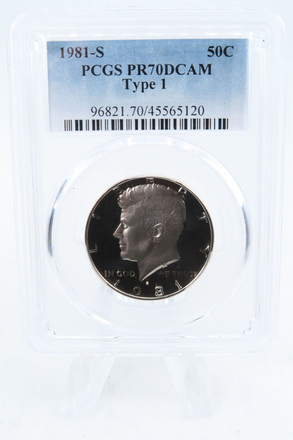 1981-S PCGS PR70DCAM Type 1 Kennedy Half Dollar Proof 50C