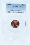 1994-D PCGS MS67RD Lincoln Memorial Cent Business Strike 1C