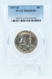 1957-D PCGS MS65FBL Franklin Half Dollar Full Bell Lines 50C