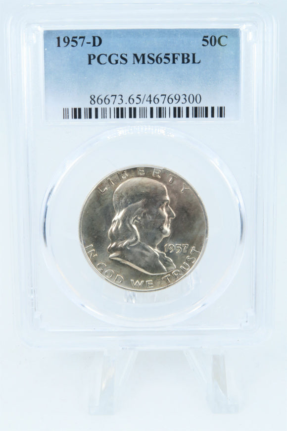 1957-D PCGS MS65FBL Franklin Half Dollar Full Bell Lines 50C