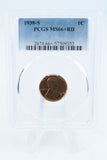 1938-S PCGS MS66+RD Lincoln Wheat Cent Business Strike 1C