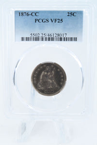 1876-CC PCGS VF25 Liberty Seated Quarter Business Strike 25C