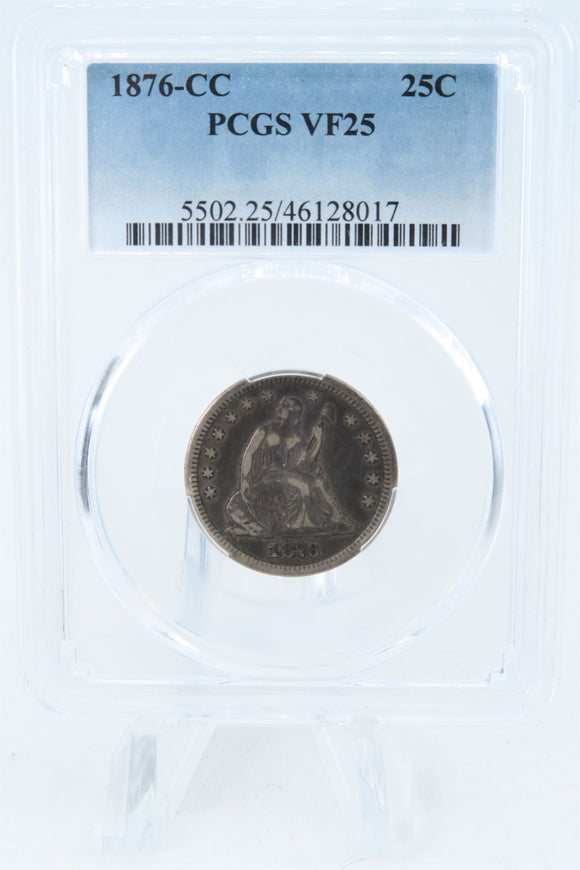 1876-CC PCGS VF25 Liberty Seated Quarter Business Strike 25C