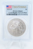 2014-P PCGS MS69 Civil Rights Act Of 1964 Silver Modern Commemorative Dollar