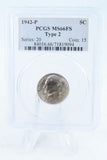 1942-P PCGS MS66FS Type 2 Jefferson War Nickel Full Steps Business Strike 5C