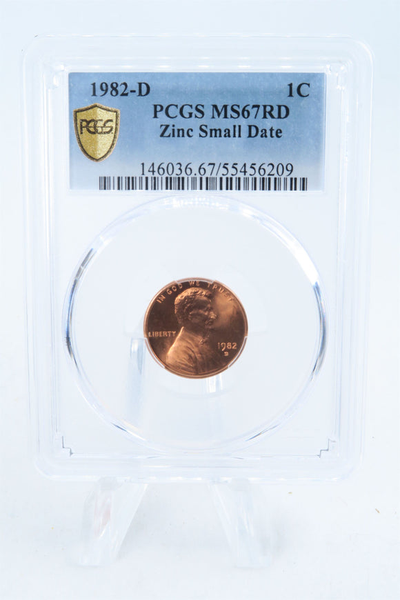 1982-D PCGS MS67RD Zinc Small Date Lincoln Memorial Cent Business Strike 1C