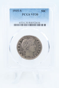 1915-S PCGS VF30 Barber Half Dollar Business Strike 50C