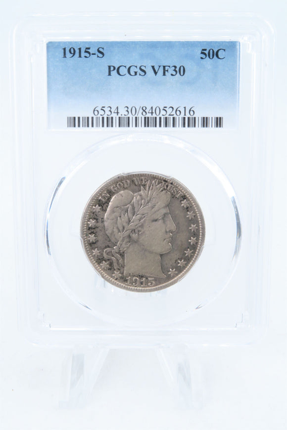 1915-S PCGS VF30 Barber Half Dollar Business Strike 50C